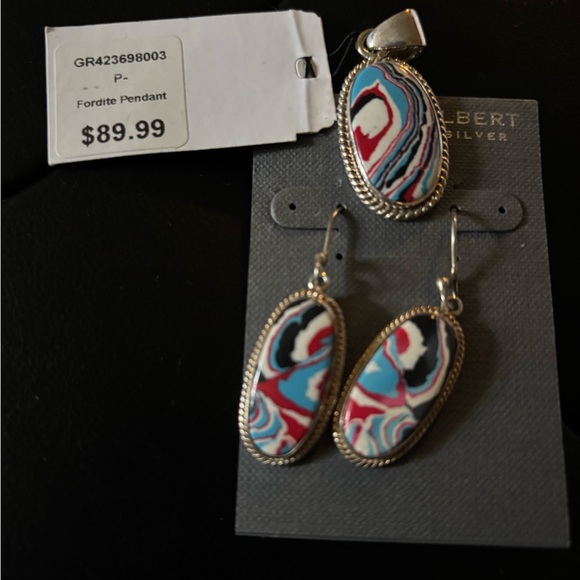 Beautiful Fordite Pendant and Earrings Set by Charles Albert - Picture 1 of 3